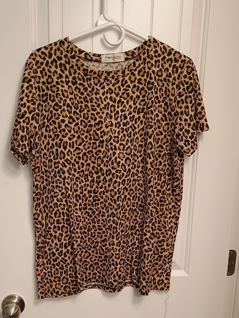 Impressions Leopard Print Short Sleeve Tee - Tan, Brown
